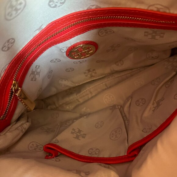 $495 TORY BURCH AMANDA FOLDOVER LEATHER CROSSBODY BAG FLAME RED - Picture 10 of 10